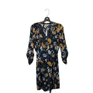 LOFT Petite Large Multicolor Floral Peasant Shirt Dress Blue Yellow NWT